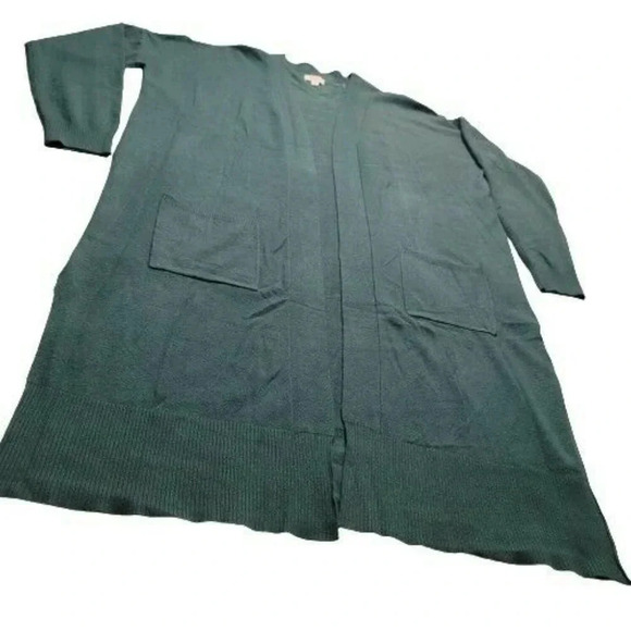 Debut women's Green Cardigan Sweater Size M Long Sleeve Open Pockets slit sides - Picture 4 of 10